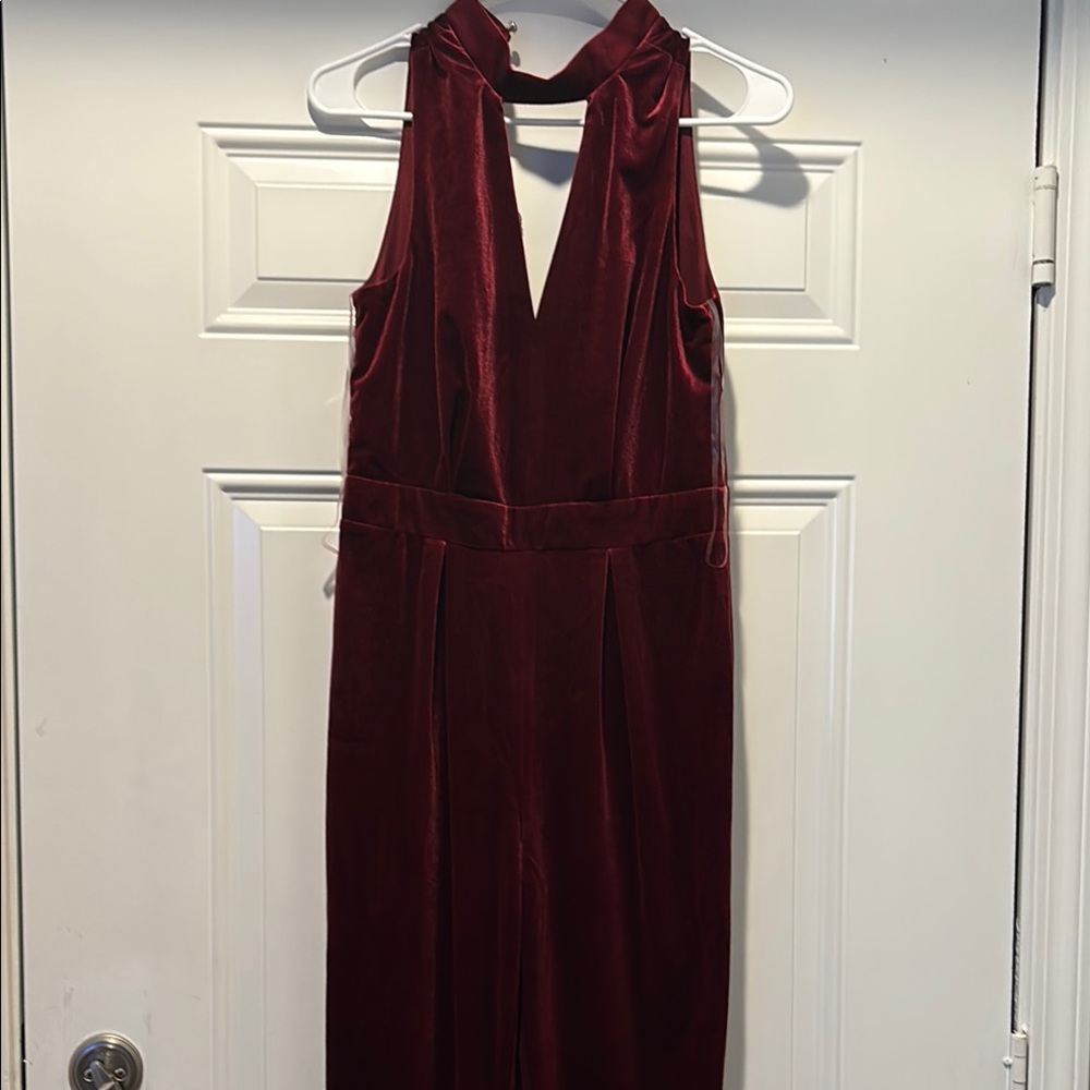 Shinestar Red Halter Neck Sheath Jumpsuit